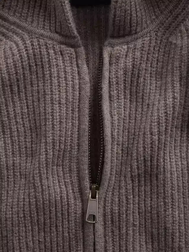 CashSoft Oversized Shaker Örgülü Fermuarlı Kapüşonlu Sweatshirt
