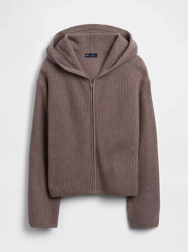 CashSoft Oversized Shaker Örgülü Fermuarlı Kapüşonlu Sweatshirt