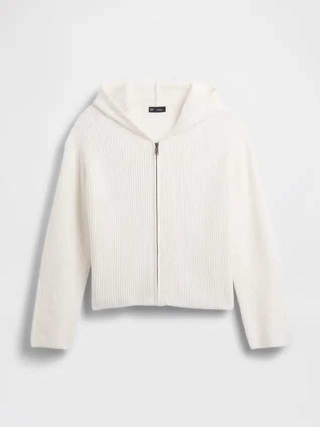 CashSoft Oversized Shaker Örgülü Fermuarlı Kapüşonlu Sweatshirt