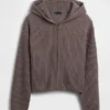CashSoft Oversized Shaker Örgülü Fermuarlı Kapüşonlu Sweatshirt