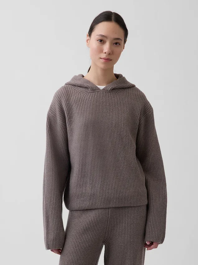 CashSoft Oversized Shaker-Stitch Kapüşonlu Kazak