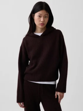 CashSoft Oversized Shaker-Stitch Kapüşonlu Kazak