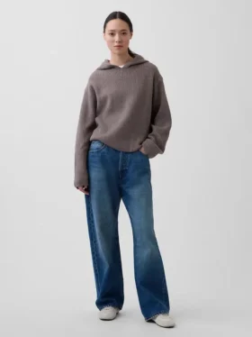 CashSoft Oversized Shaker-Stitch Kapüşonlu Kazak
