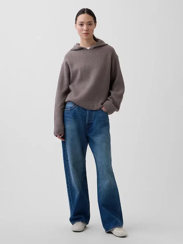 CashSoft Oversized Shaker-Stitch Kapüşonlu Kazak