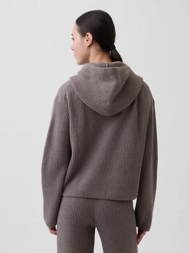 CashSoft Oversized Shaker-Stitch Kapüşonlu Kazak