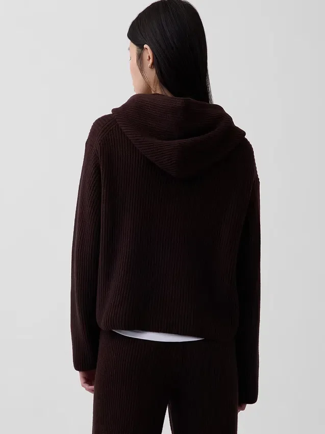 CashSoft Oversized Shaker-Stitch Kapüşonlu Kazak