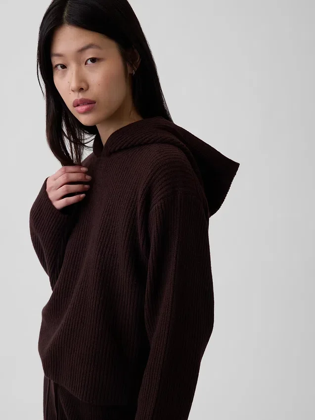CashSoft Oversized Shaker-Stitch Kapüşonlu Kazak