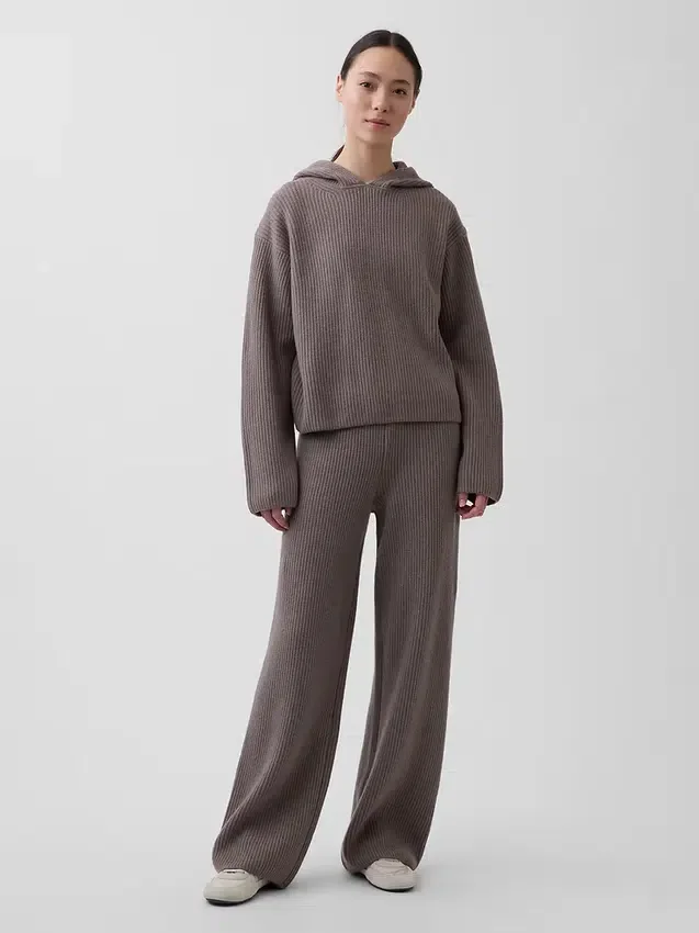CashSoft Oversized Shaker-Stitch Kapüşonlu Kazak