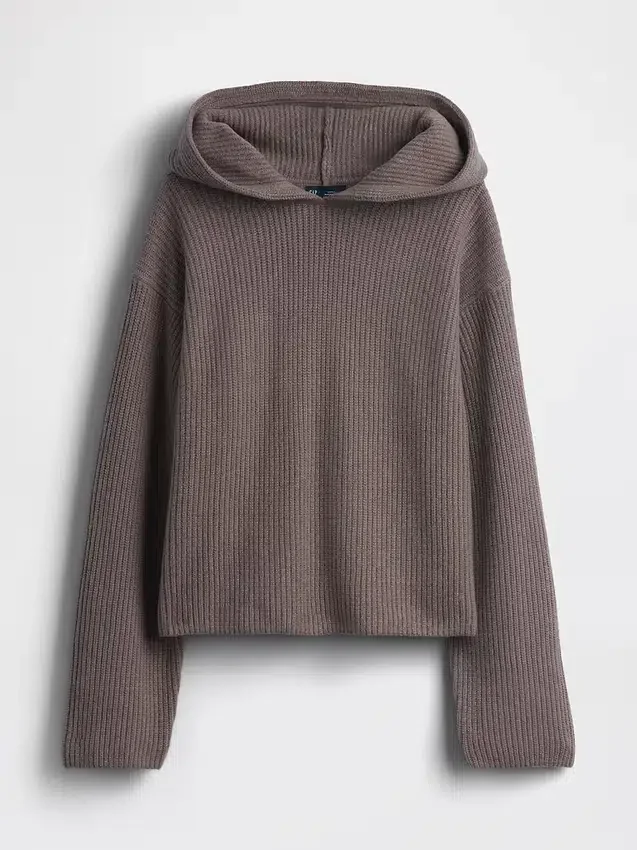 CashSoft Oversized Shaker-Stitch Kapüşonlu Kazak