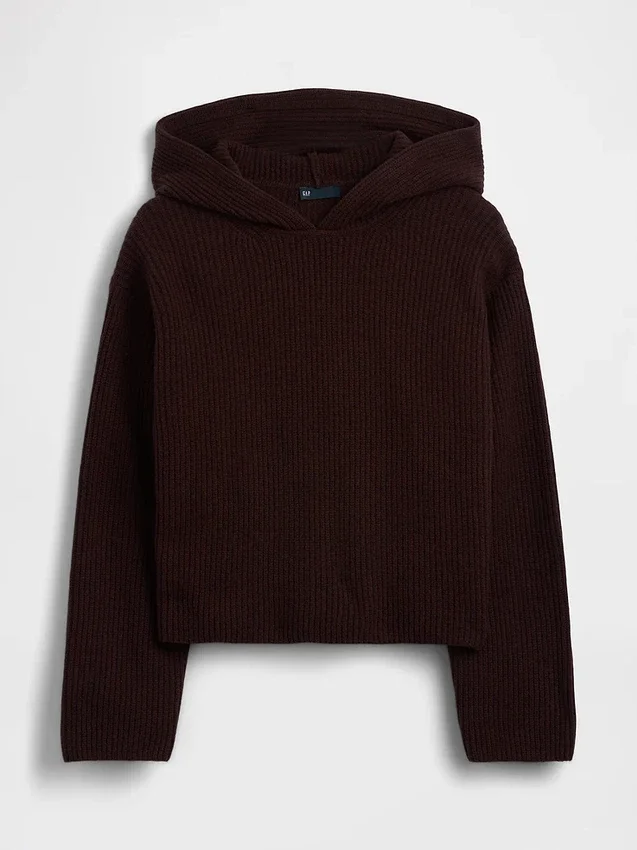 CashSoft Oversized Shaker-Stitch Kapüşonlu Kazak