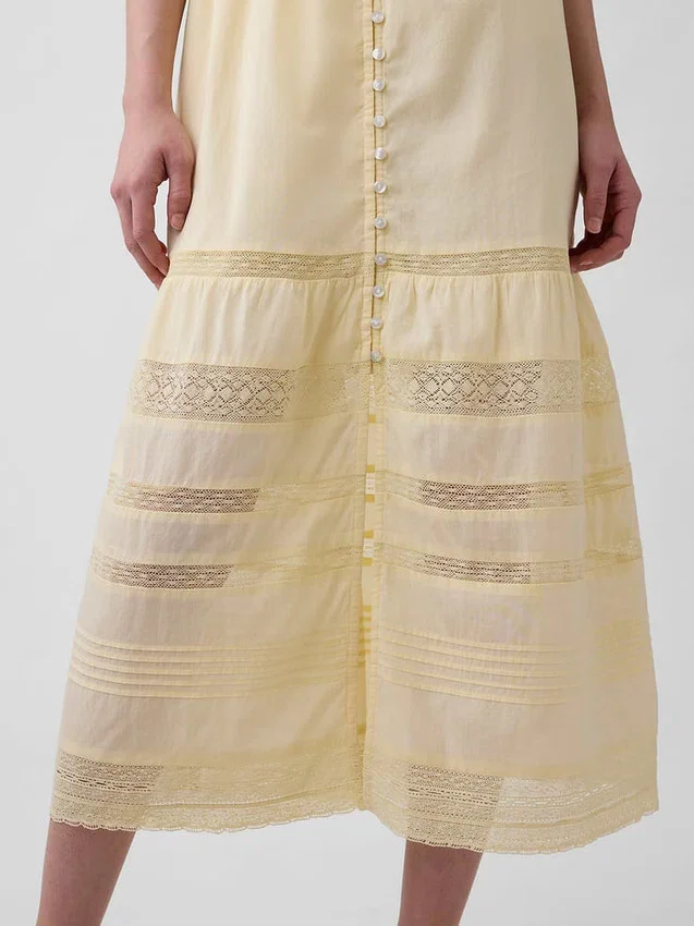 Dantel Fırfırlı Voile Maxi Elbise