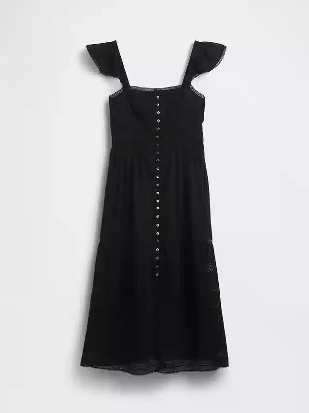 Dantel Fırfırlı Voile Maxi Elbise