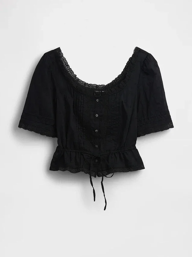 Dantel Süslemeli Peplum Bluz