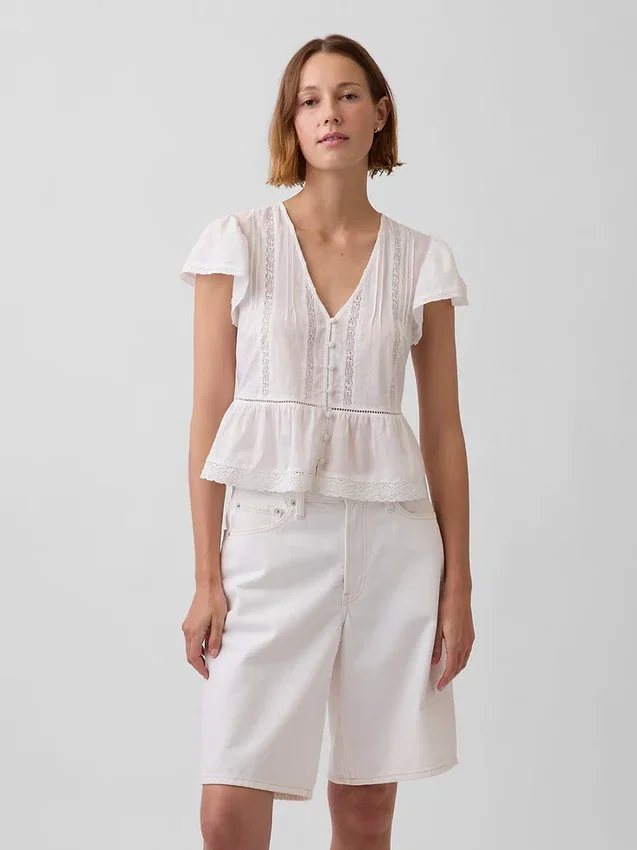 Dantel Voile Peplum Kısa Üst