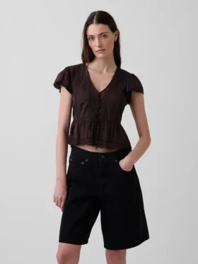 Dantel Voile Peplum Kısa Üst