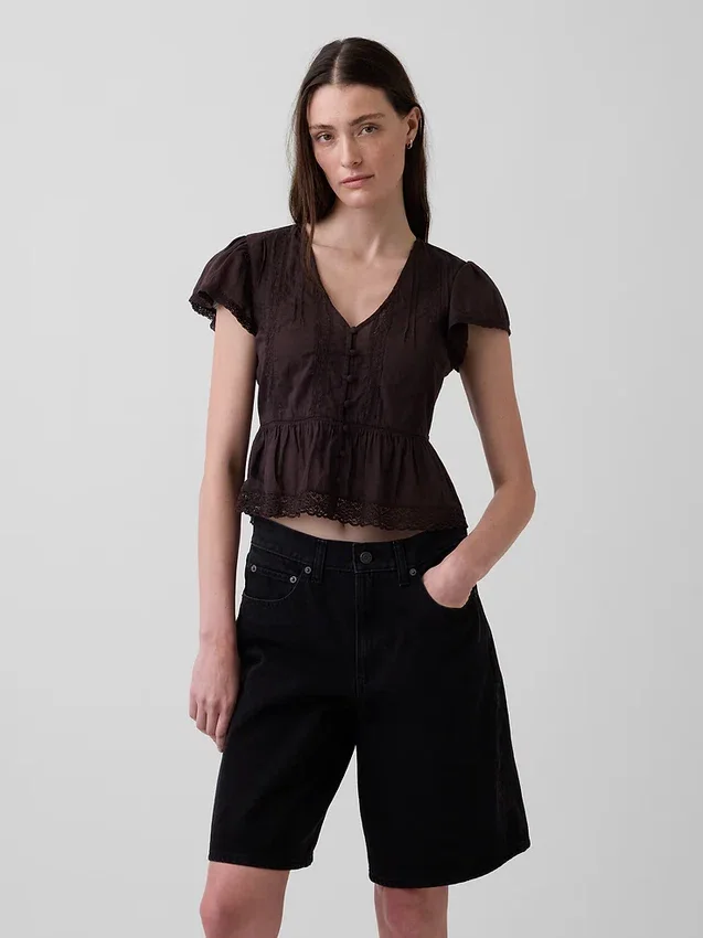 Dantel Voile Peplum Kısa Üst