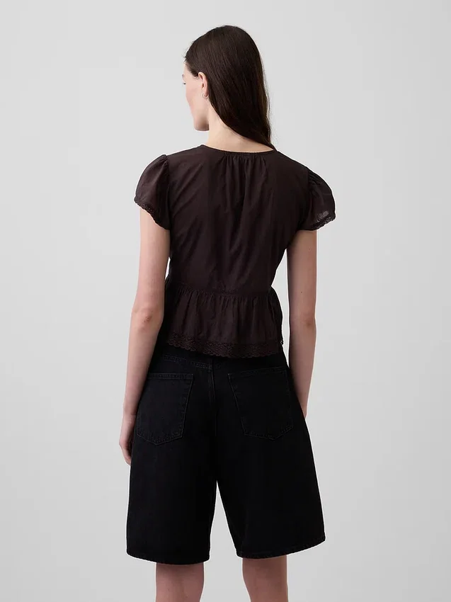 Dantel Voile Peplum Kısa Üst