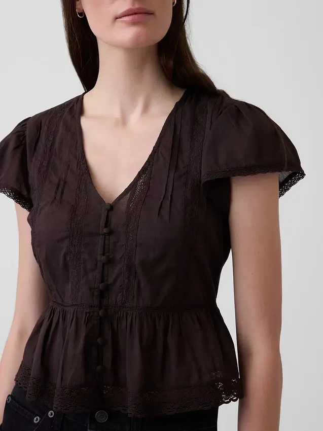 Dantel Voile Peplum Kısa Üst