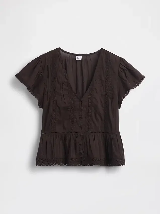 Dantel Voile Peplum Kısa Üst