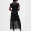 Dantelli V Yaka Midi Elbise