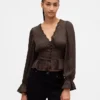 Delikli V Yaka Peplum Üst Giyim