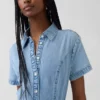 Denim Bağcıklı Bel Midi Gömlek Elbise