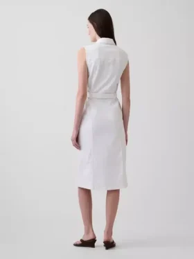 Denim Bağcıklı Kemerli Midi Elbise