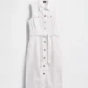 Denim Bağcıklı Kemerli Midi Elbise