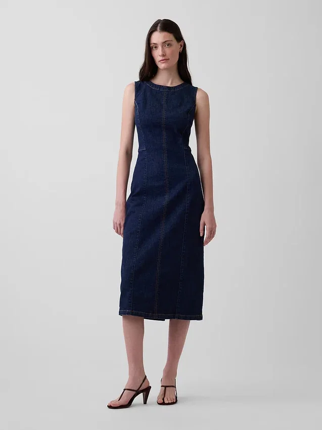 Denim Bodycon Midi Elbise