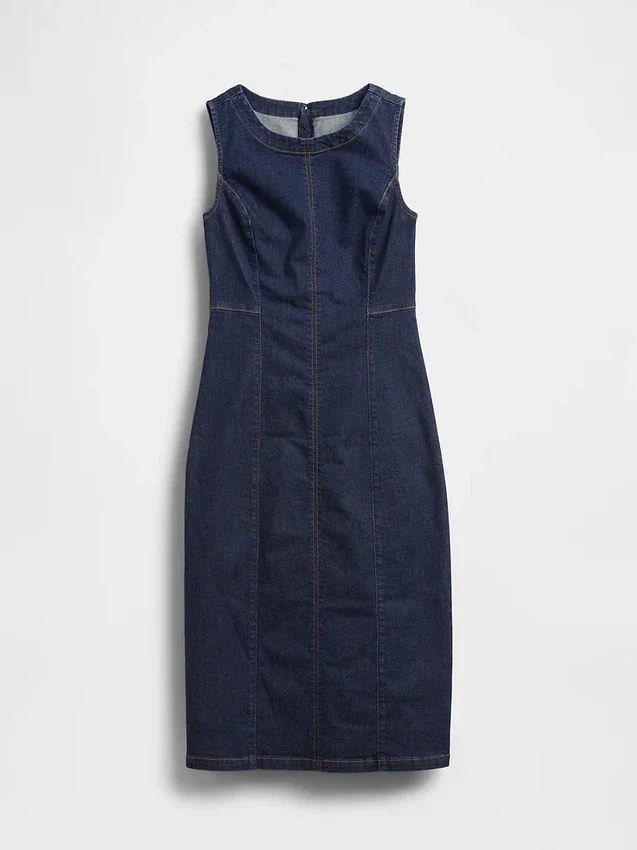 Denim Bodycon Midi Elbise