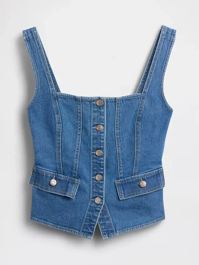 Denim Cepli Korsaj Üst Giyim