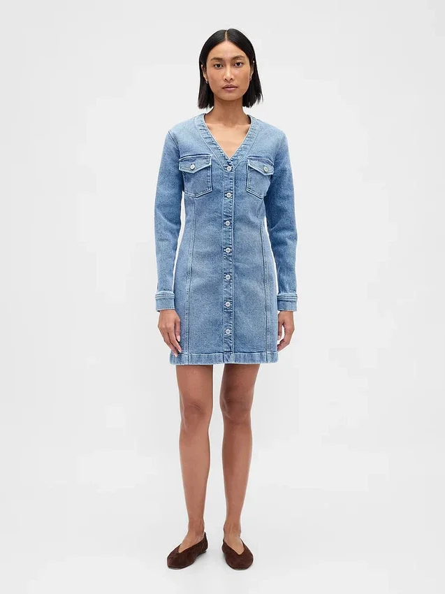 Denim Cepli Mini Elbise