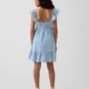 Denim Dalgalı Kollu Sweetheart Elbise