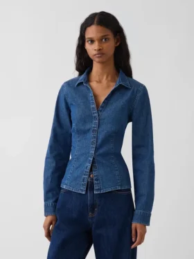 Denim Dar Kesim Gömlek