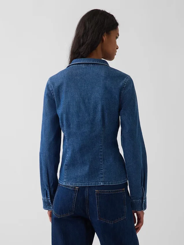 Denim Dar Kesim Gömlek