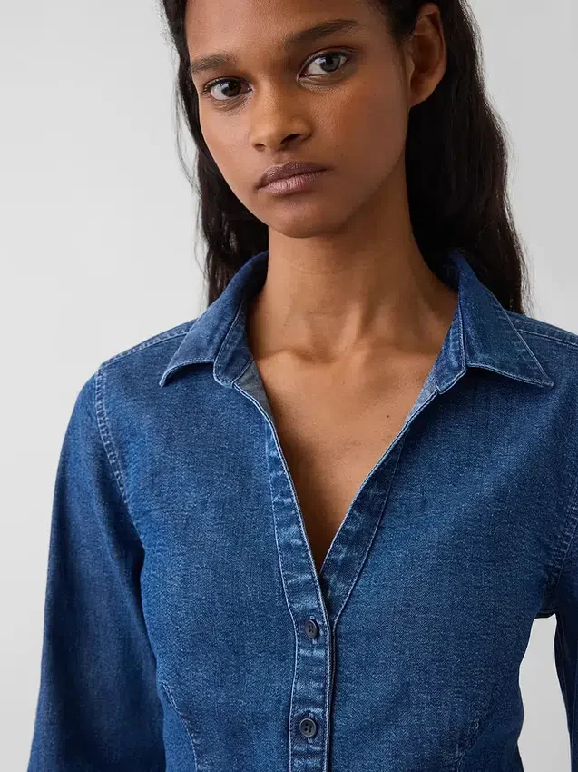 Denim Dar Kesim Gömlek