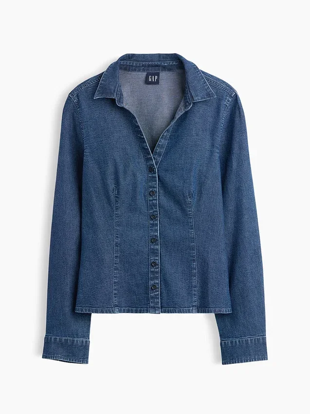 Denim Dar Kesim Gömlek