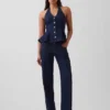 Denim Dar Kesim Halter Peplum Üst