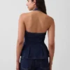Denim Dar Kesim Halter Peplum Üst
