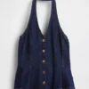 Denim Dar Kesim Halter Peplum Üst
