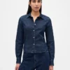 Denim Dar Kesim Kısa Gömlek