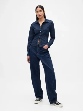 Denim Dar Kesim Kısa Gömlek