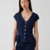 Denim Dar Kesim Kısa Kollu Peplum Üst