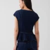 Denim Dar Kesim Kısa Kollu Peplum Üst