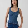 Denim Dar Kesim Peplum Üst
