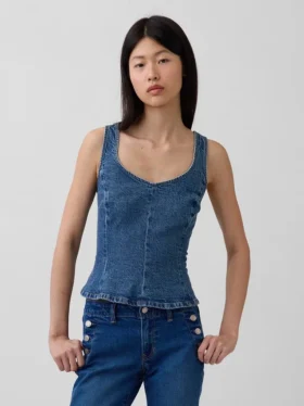 Denim Dar Kesim Peplum Üst