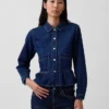 Denim Dar Kesim Peplum Üst