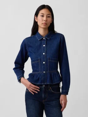 Denim Dar Kesim Peplum Üst