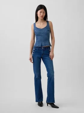 Denim Dar Kesim Peplum Üst