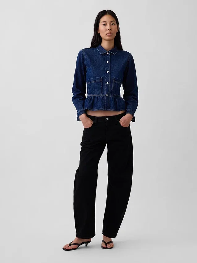 Denim Dar Kesim Peplum Üst